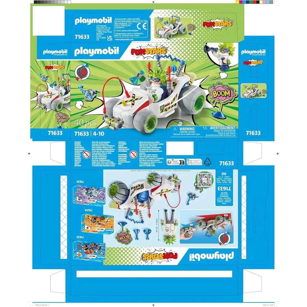 NIB Playmobil Funstars Racing Professor Set 71633 40pc Pullback Go-Kart